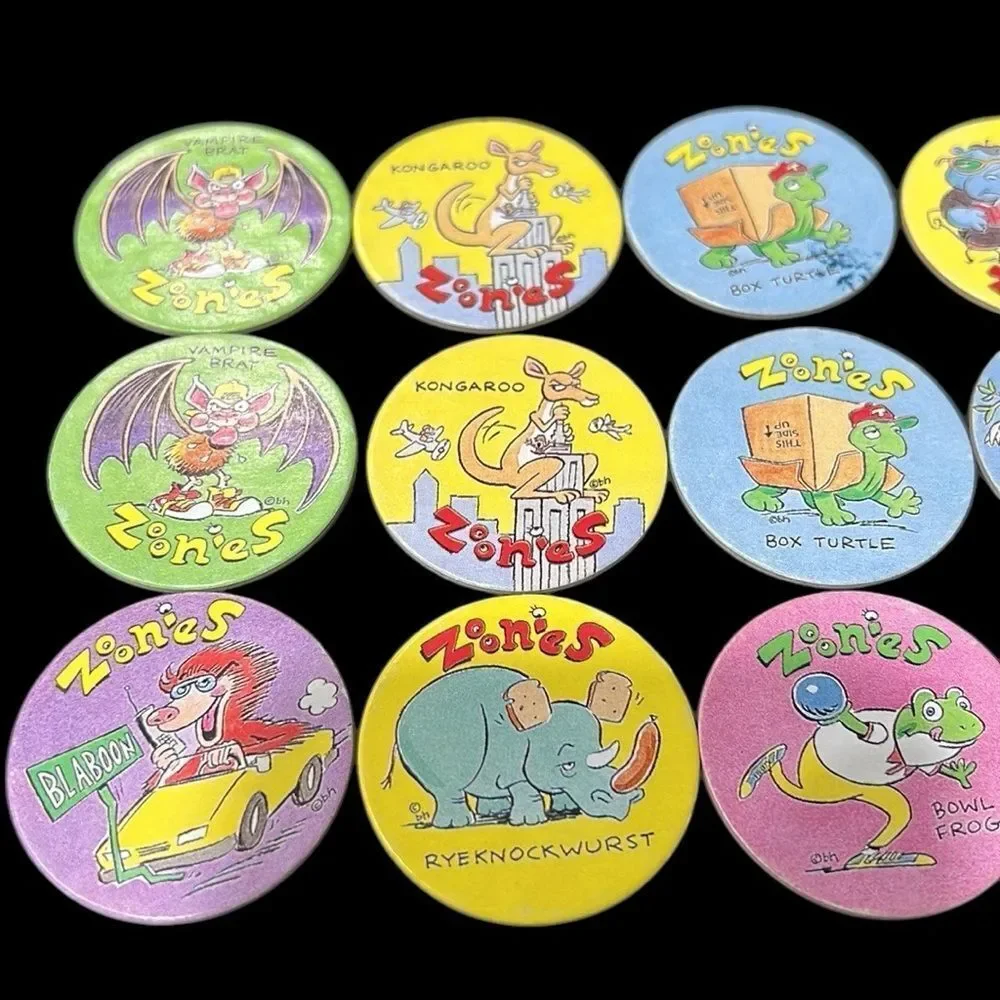 POGS Stack ‘N Smack Milk Caps Zoonies Lot of 15 Vintage 90s Game Doubles